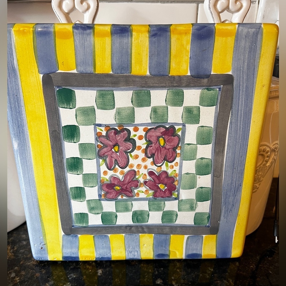 MACKENZIE CHILDS Myrtle Hand Painted Ceramic Trivet Vintage Retired